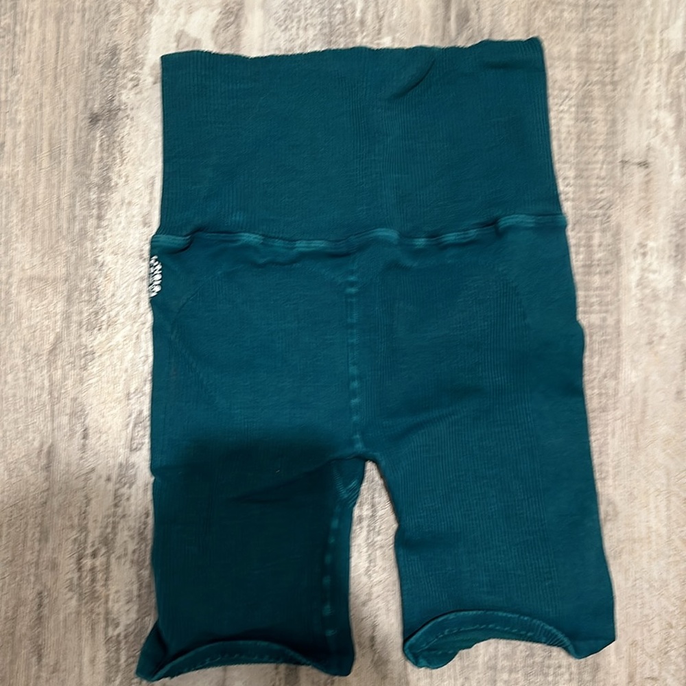 FP Movement by Free People Teal Ribbed High-Waist Bike Shorts - Picture 2 of 3